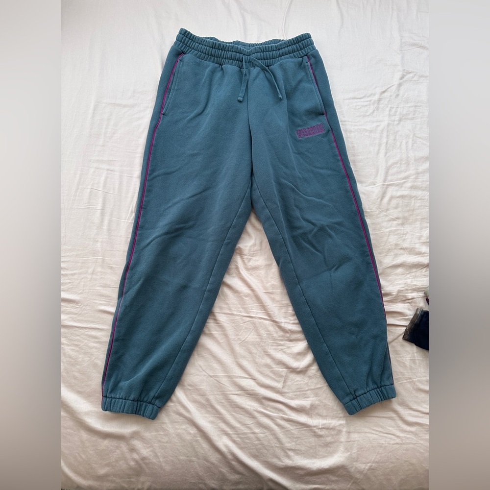 Puma Women’s Athletic Joggers Teal & Fuschia Embroidered Logo Sz Medium